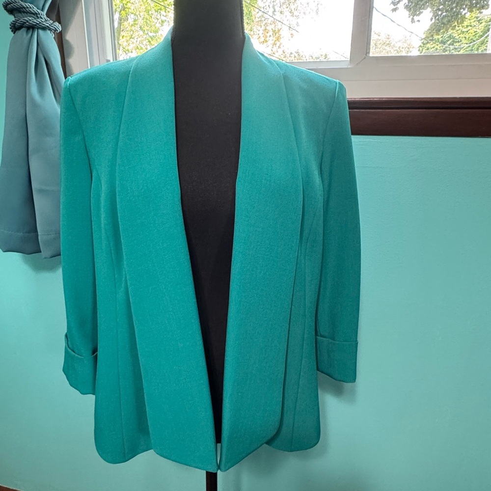 Kasper Teal Open Front 3/4 Sleeves Blazer